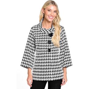 Ali Miles Women's Knit Jacquard Houndstooth Button Front Jacket