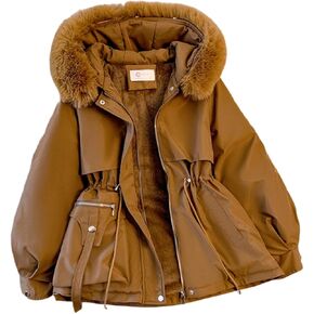 Women's Cute Solid Mid-Length Parka Winter Weatherproof Outerwear Jacket Soft Thicken Warm Snow Coat