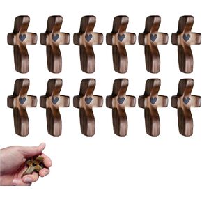 Wooden Cross Fidget,Cross My Heart,Small Wooden Crosses for Pocket Prayers,Encouragement Gift, Relieve Anxiety, Clinging and Praying(12)
