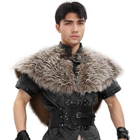 KUOIN Medieval Faux Fur Collar Shawl, Renaissance Costume LARP Cape