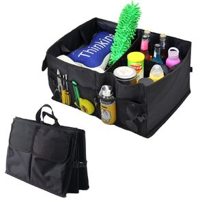 Trunk Organizer, Storage Box - 52L Large Capacity Collapsible Multi Compartments Organizer, Portable Storage Box for Most Cars/SUV, Waterproof Oxford Fabric, Black
