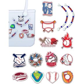Charms for Bogg Bag, Insert Acrylic Baseball Charms and Rhinestone Clay Beaded for Bogg Bag Accessories Compatible with Simply Southern Beach Tote, Insert for Beach Tote