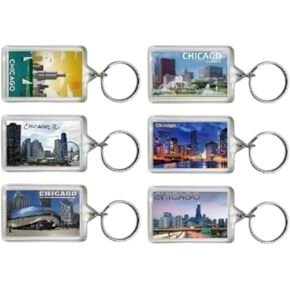 Chicago Skyline Keychains, Set of 6 Acrylic Keyrings with City Landmarks