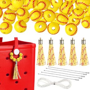 40 Pcs Sports Ball Wooden Beads Charm Bag Accessories for Women Girl DIY Crafts Beads Decor