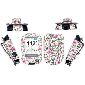Design Premium Fitted Leather Case with Screen Protector, Belt Clip & Carabiner (Neck Lanyard and Carabiner) for Freestyle Libre , Freestyle Libre 2 , Freestyle Libre 3 (Black/Rose chinensis)