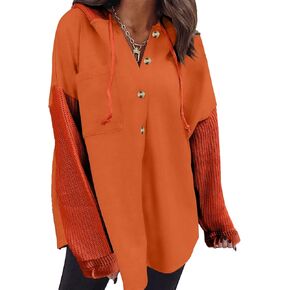 SHEWIN Oversized Sweatshirt for Women Loose Fit Casual Long Sleeve Button Hooded Sweatshirts Hoodies with Pocket