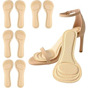 Xinifoot 4 أزواج من الكعب العالي إدراج النساء ، 3/4 نساء من النعال الرقيقة للأحذية للكعب العالي ، والمضخات ، وأصابع القدم المفتوحة ، والشقق ، والصنادل ، وسادة الكعب وكرة القدم ، وامتصاص الصدمات (أسود+بيج)