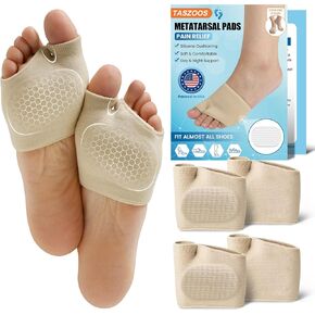 Metatarsal Pads for Women and Men - Thicker Ball of Foot Cushion with Gel for Pain Relief, Metatarsalgia, Morton's Neuroma - Foot Pads for Walking, Standing, Running - 2 Pairs (Large, Beige)