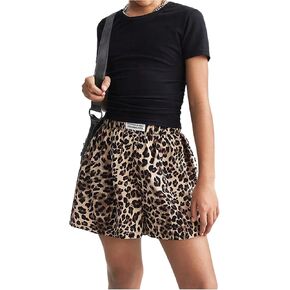 MakeMeChic Girl's Leopard Print Shorts Elastic Waist Wide Leg Straight Y2k Shorts