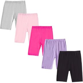 Kids Girls Bike Knee-Length Shorts Under Dress Girls Shorts for Playground Gym Sports 5 Pack Assorted Colors