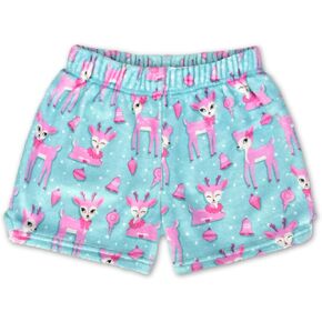 iscream Big Girls Silky Soft Plush Fun Print Fleece Shorts - Whimsical Holiday Collection