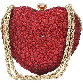 Cute Heart Shape Clutch Purse Mini Love Heart Rhinestone Wedding Handbag Party Twisted Chain Women Purse