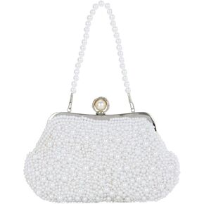 Pearl Clutch Purses for Women Beaded Evening Handbag With Chain for Wedding Party Prom Formal Events