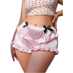 SHENHE Women's Plus Size Satin Boyshorts Underwear Mid Rise Ruffle Trim Bow Panty Shorts