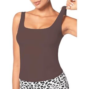 Sunzel Women's Square Neck Tank Top Longline Workout Yoga Sleeveless Double Lined Basic Tight T Shirts Going Out Casual Tops