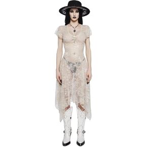 Dolls Kill Dearly Departed Lace Dress by Widow – Vintage Lace Dress with Corset Back & Handkerchief Hem