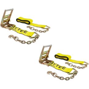 Mytee Products 4 in. x 30 ft. Ratchet Tie Down Straps with Chain Anchor 5400 Lbs WLL Flatbed Trailer Tie Down (2 Pack)