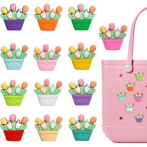 13pcs 3d Flower Bogg Bags Charms ، 15 مسلسلات مختلفة ، ملحقات سحر ملونة زخرفية لتخصيص حقيبة حمل الشاطئ الجنوبية ، هدايا النساء