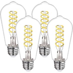 مصابيح BORT LED Edison القابلة للتعتيم، 6 وات تعادل 60 وات لمبات الإضاءة العتيقة، مصابيح E26 2700K ST58/ST19 LED، مصابيح إضاءة LED حلزونية مرنة عتيقة، مصباح لولبي بلاستيكي شفاف - 6 عبوات