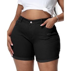 Womens Plus Size Jean Shorts Stretchy Solid Color High Waisted Summer Casual 5.5" Denim Shorts