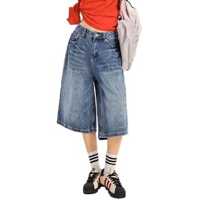 EMMIOL Jorts Women Baggy Jean Shorts Casual 2025 Summer Trendy Wide Leg Long Denim Shorts Y2K Streetwear