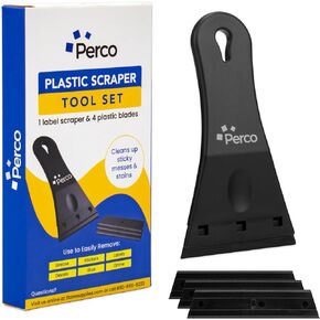 Perco 3-Inch Plastic Scraper with 3 Extra Blades for Quick and Effective Adhesive Removal - Safe on Most Surfaces with User-Friendly and Anti-Slip Handle