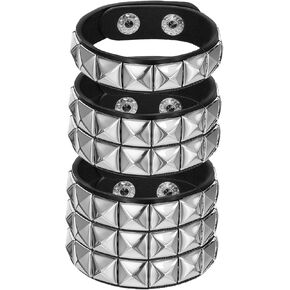 3 PCS Punk Rock Studded Bracelets Set, Spiked Studded Bracelet Cuff