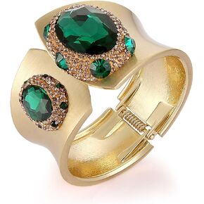 HZMAN Chunky Grren Crystal Cuff Bracelets for Women Retro Rhinestone Gold Plated Bracelet Wide Thick Open Hinge Wrist Cuff Bracelet Jewelry Gift