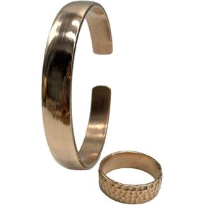 Original Medium Gauge Easy to Adjust 100% Pure Copper Tibetan Healing Bracelet and Thumb Ring Set. Unisex (Plain)
