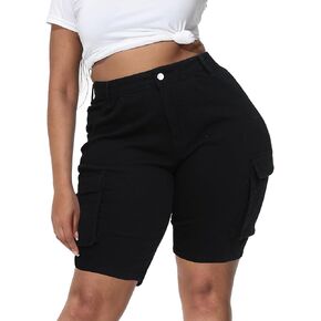 Womens Plus Size Jean Shorts Stretchy Cargo Bermuda Shorts High Waisted Y2k Denim Shorts