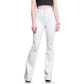Vibrant Women's Juniors Bell Bottom High Waist Fitted Denim Jeans