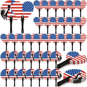 36 Pcs Patriotic Handheld Fans 4th of July Stars Stripes Red White Blue Summer Plastic American Flag Handheld Fans Bulk for Independence Memorial Day Party Favors