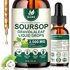 Soursop Bitters Liquid Drops, Natural Graviola Extract for Cell Support & Regeneration, Immune Boost, Antioxidant, Herbal Goodness, Sugar/Gluten Free, Natural Flavor, 2.3 Fl Oz
