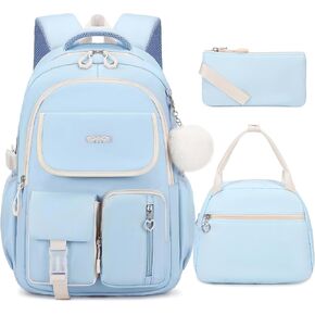 Backpacks for Girls, 3PCS School Backpack with Lunch Box Pencil Pouch for Teen Girls Kids Elementary Primary Middle High College Travel School bag Bookbag Set （Blue）