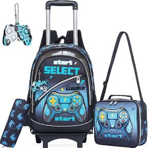 Meetbelify Kids Backpacks with Wheels for Boys Football Rolling Backback مع صندوق الغداء للطلاب الابتدائيين لأمتعة للأولاد الذين تتراوح أعمارهم بين 6-8