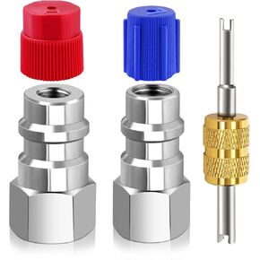 Fanovo R12 to R134A مجموعة التحويل ، الجانب المرتفع والمنخفض من الضغط R12 إلى R134A ، محول R12 BRASS R12 مناسب مع 1/4 '' أنثى إلى 7/16 "-20 اتصال UNF ، للسيارة R12 تحويل إلى نظام R134A