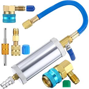 Oil and Dye Injector Kit with 1/4" Connector Compatible with SAE R134A AC Oil Injector R1234YF Low Side Quick Coupler Compatible R134A R22 R12 R1234YF(Mixed)