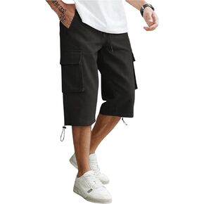 OYOANGLE Men's Flap Pocket Cargo Shorts Elastic Drawstring Waist Knee Length Shorts Outdoor Summer Shorts