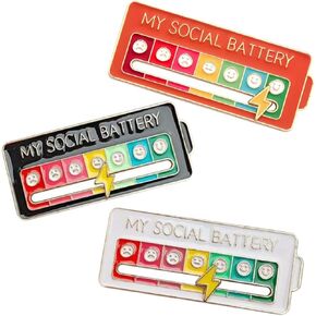 3PCS Social Battery Pins - Funny Social battery Adjustment 7 Mood Pin for Expressing Your Mood with Ease. [Slide to represent your mood at the moment]