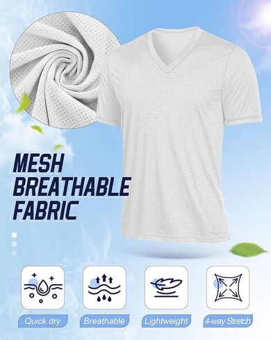 Huukeay 3 Pack Men's Big and Tall Quick Dry Shirts, Short Sleeve Dry Fit Tops V Neck Mesh Moisture Wicking Athletic Tees in Kuwait