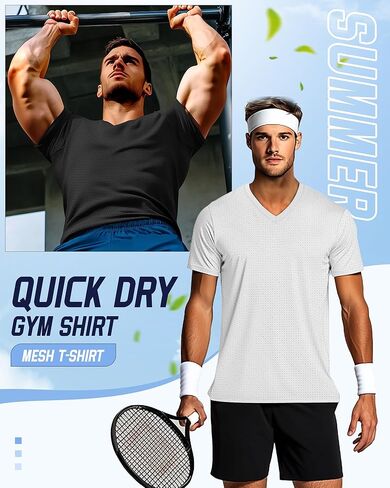 Huukeay 3 Pack Men's Big and Tall Quick Dry Shirts, Short Sleeve Dry Fit Tops V Neck Mesh Moisture Wicking Athletic Tees in Kuwait