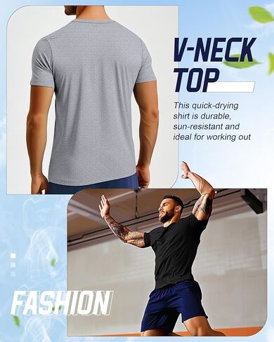 Huukeay 3 Pack Men's Big and Tall Quick Dry Shirts, Short Sleeve Dry Fit Tops V Neck Mesh Moisture Wicking Athletic Tees in Kuwait