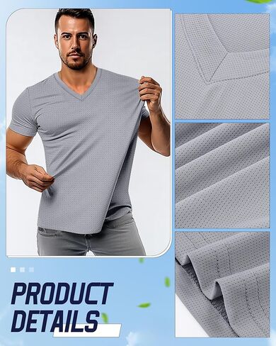 Huukeay 3 Pack Men's Big and Tall Quick Dry Shirts, Short Sleeve Dry Fit Tops V Neck Mesh Moisture Wicking Athletic Tees in Kuwait