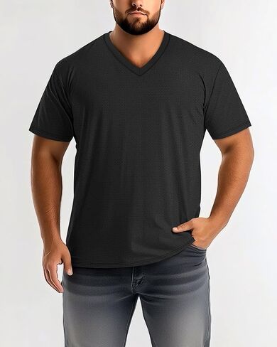 Huukeay 3 Pack Men's Big and Tall Quick Dry Shirts, Short Sleeve Dry Fit Tops V Neck Mesh Moisture Wicking Athletic Tees in Kuwait