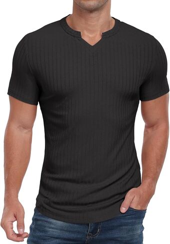 Askdeer Mens Short Sleeve Muscle T Shirt Slim Fit V-Neck Casual Shirt Gym Workout Athletic Tee in Saudi Arabia