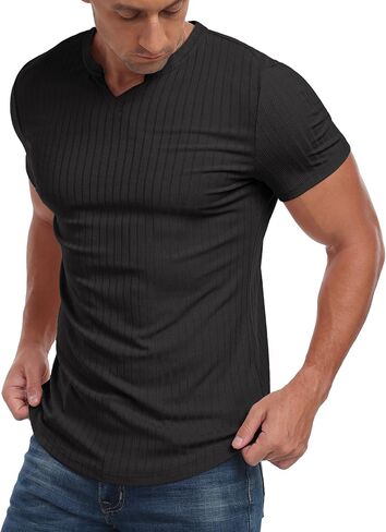 Askdeer Mens Short Sleeve Muscle T Shirt Slim Fit V-Neck Casual Shirt Gym Workout Athletic Tee in Saudi Arabia
