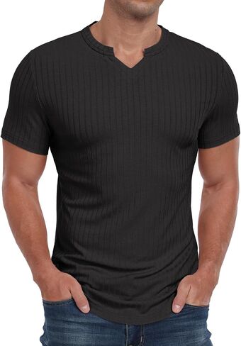 Askdeer Mens Short Sleeve Muscle T Shirt Slim Fit V-Neck Casual Shirt Gym Workout Athletic Tee in Saudi Arabia