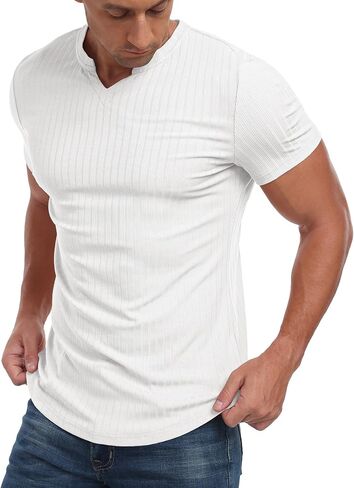 Askdeer Mens Short Sleeve Muscle T Shirt Slim Fit V-nock قميص غير رسمي تجريب الرياضة الرياضية الرياضية in Kuwait