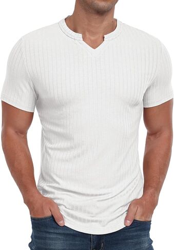 Askdeer Mens Short Sleeve Muscle T Shirt Slim Fit V-nock قميص غير رسمي تجريب الرياضة الرياضية الرياضية in Kuwait
