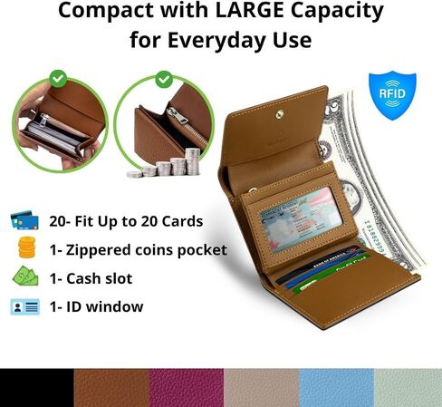 RFID-Blocking Women's Real Leather Wallet with Large Capacity and Wristlet - Small, Secure, and Chic - Conveniently Holds Cards, Cash, and Coins (Mint - RFID Protected with Wristlet) in Saudi Arabia